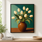 White tulip canvas wall art black frame mockup