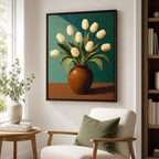 White tulip canvas wall art reading corner mockup