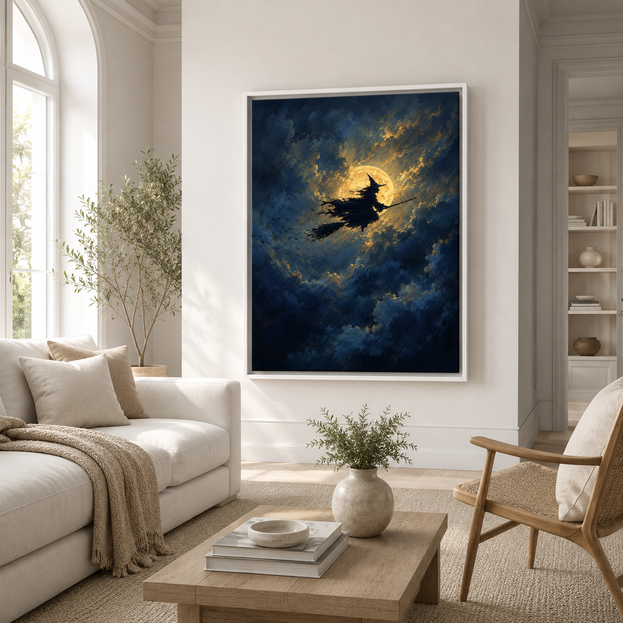 Witch Flying Moon Canvas Wall Art Aura Canvas
