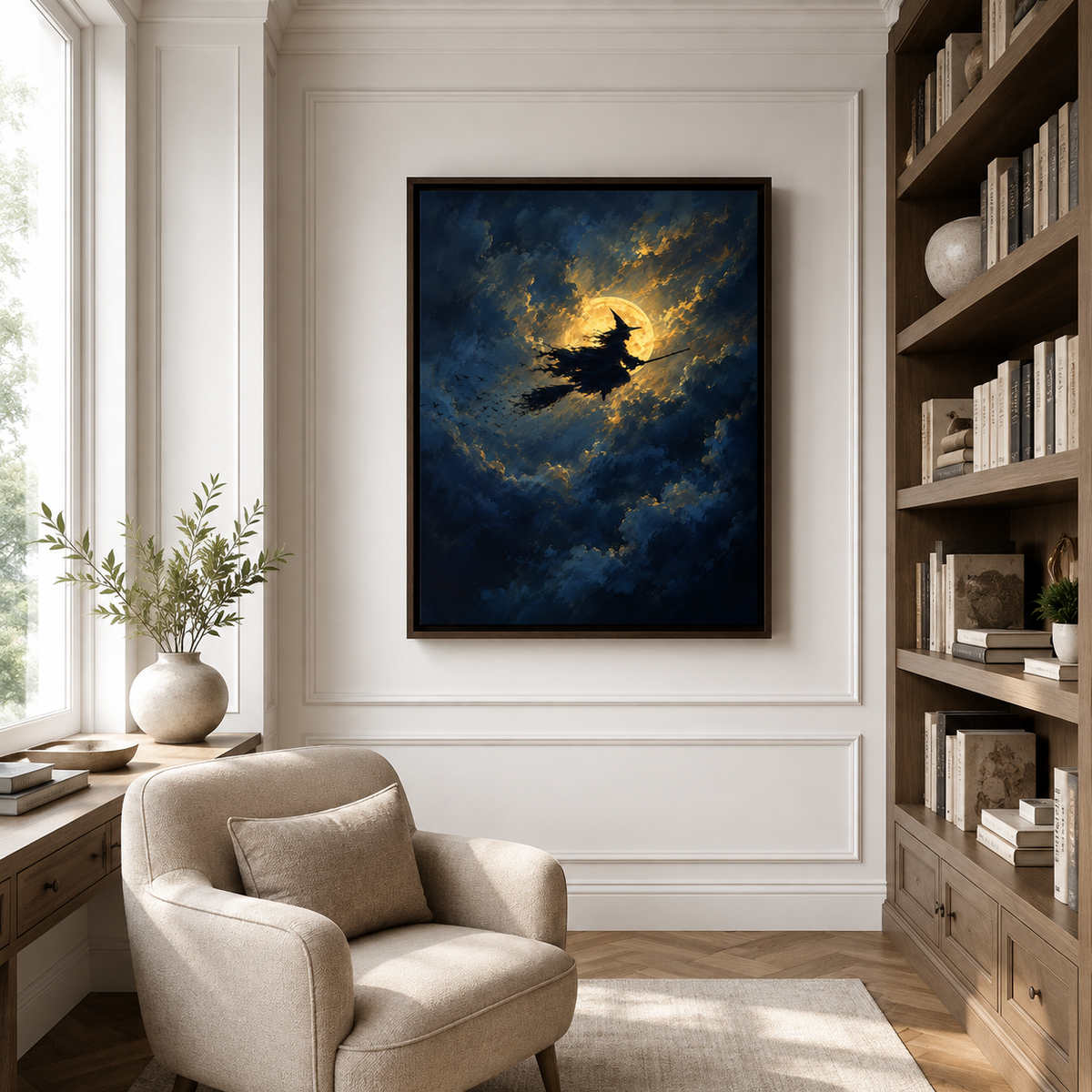 Witch Flying Moon Canvas Wall Art Aura Canvas