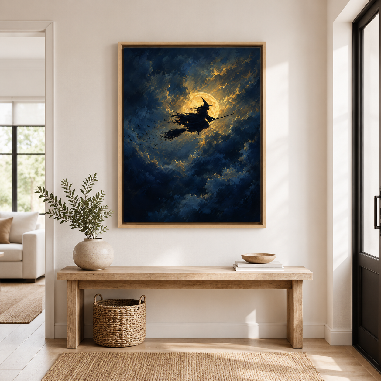 Witch Flying Moon Canvas Wall Art Aura Canvas