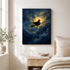 Witch Flying Moon Canvas Wall Art Aura Canvas