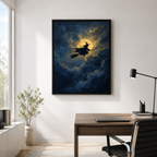 Witch Flying Moon Canvas Wall Art Aura Canvas