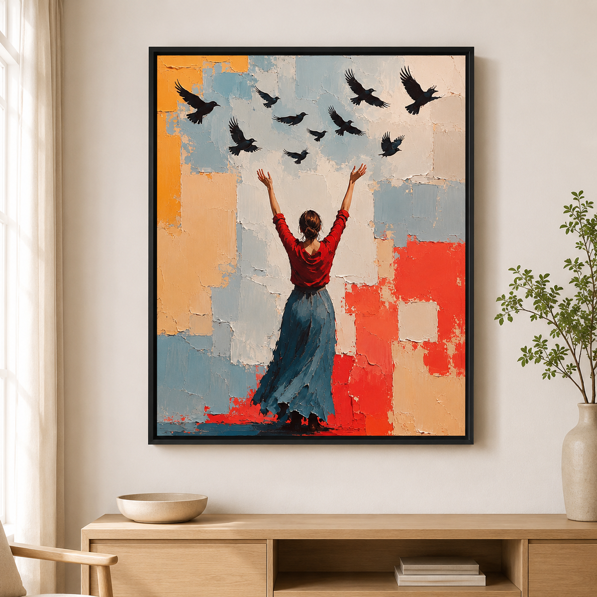 Woman and Birds Canvas Wall Art front-facing hero mockup