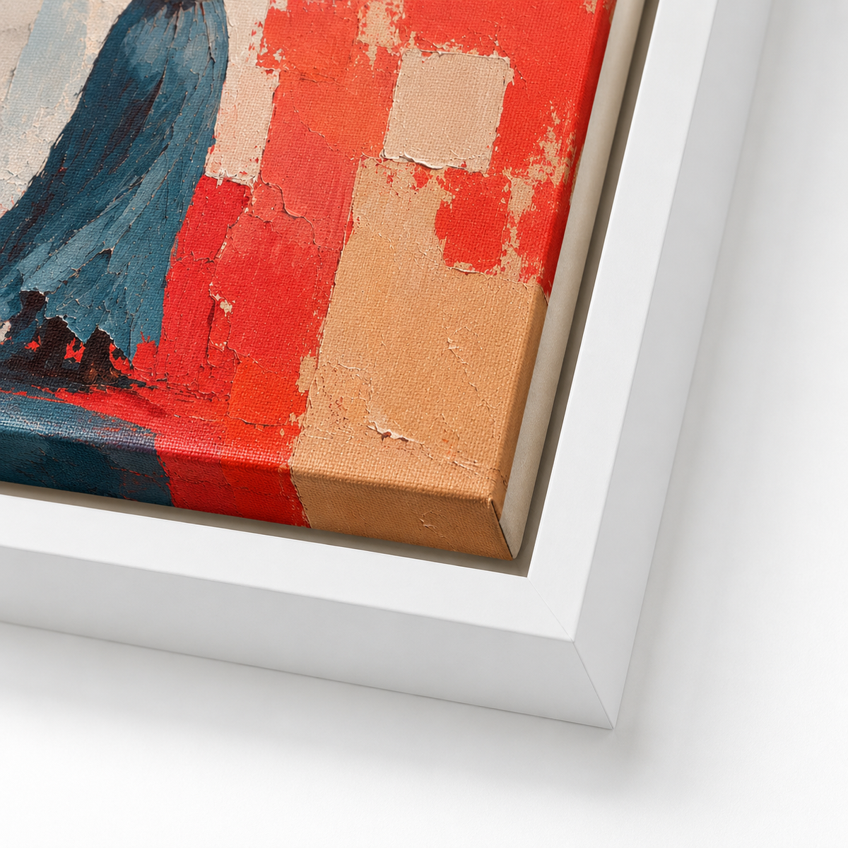 Woman and Birds Canvas Wall Art white frame close-up