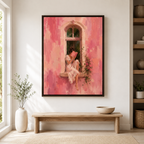 Woman Reading by Window Canvas Wall Art black frame room mockup