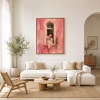 Woman Reading by Window Canvas Wall Art natural frame room mockup